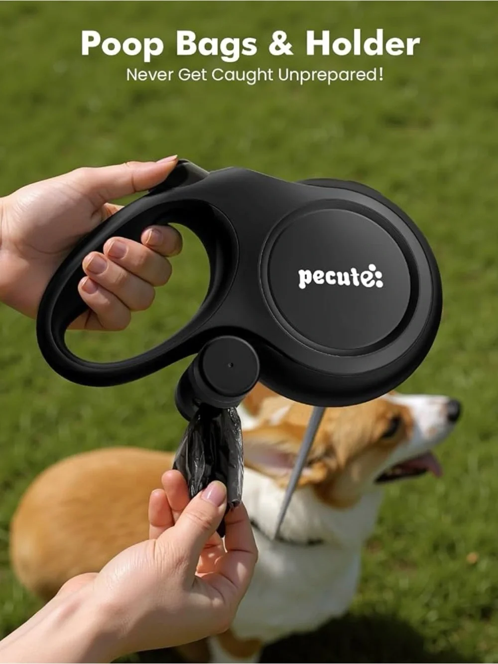Pecute Dual Retractable Dog Leashes in Black